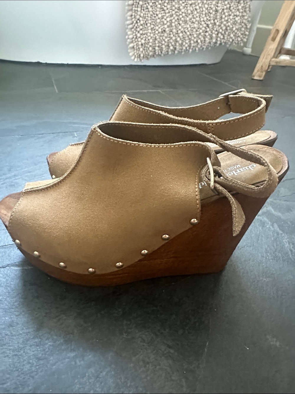 Charles Davis suede wedge shoes
